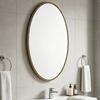 Bathroom Mirror Iron Art Oval Retro Mirror, Effect Wall Hanging Restroom Suitable for Bathroom, Bedroom, Living Room (Golden)