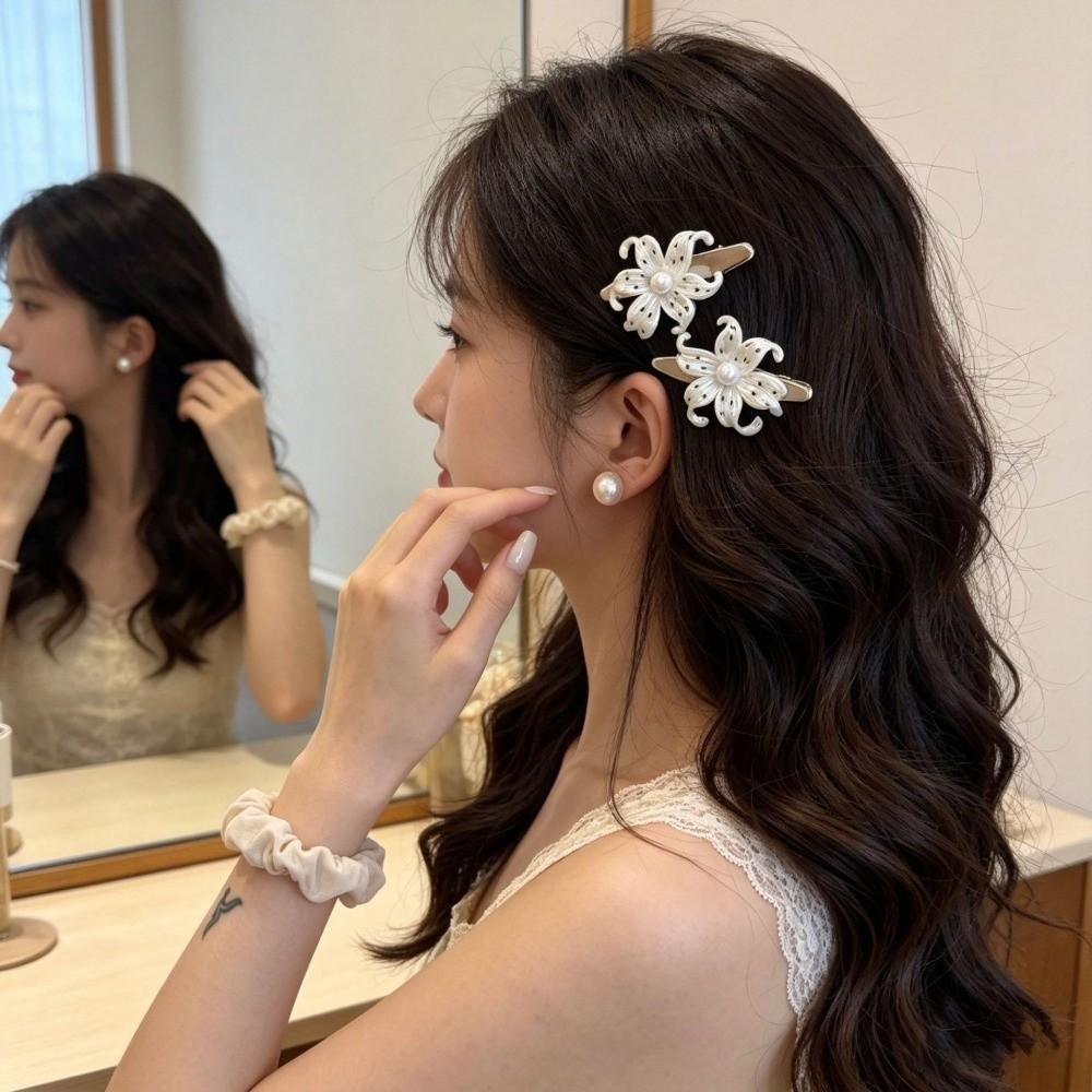 Star Print Flower Hair Clips Pearl Vintage Side Clip Cute Flower Hairpins Women