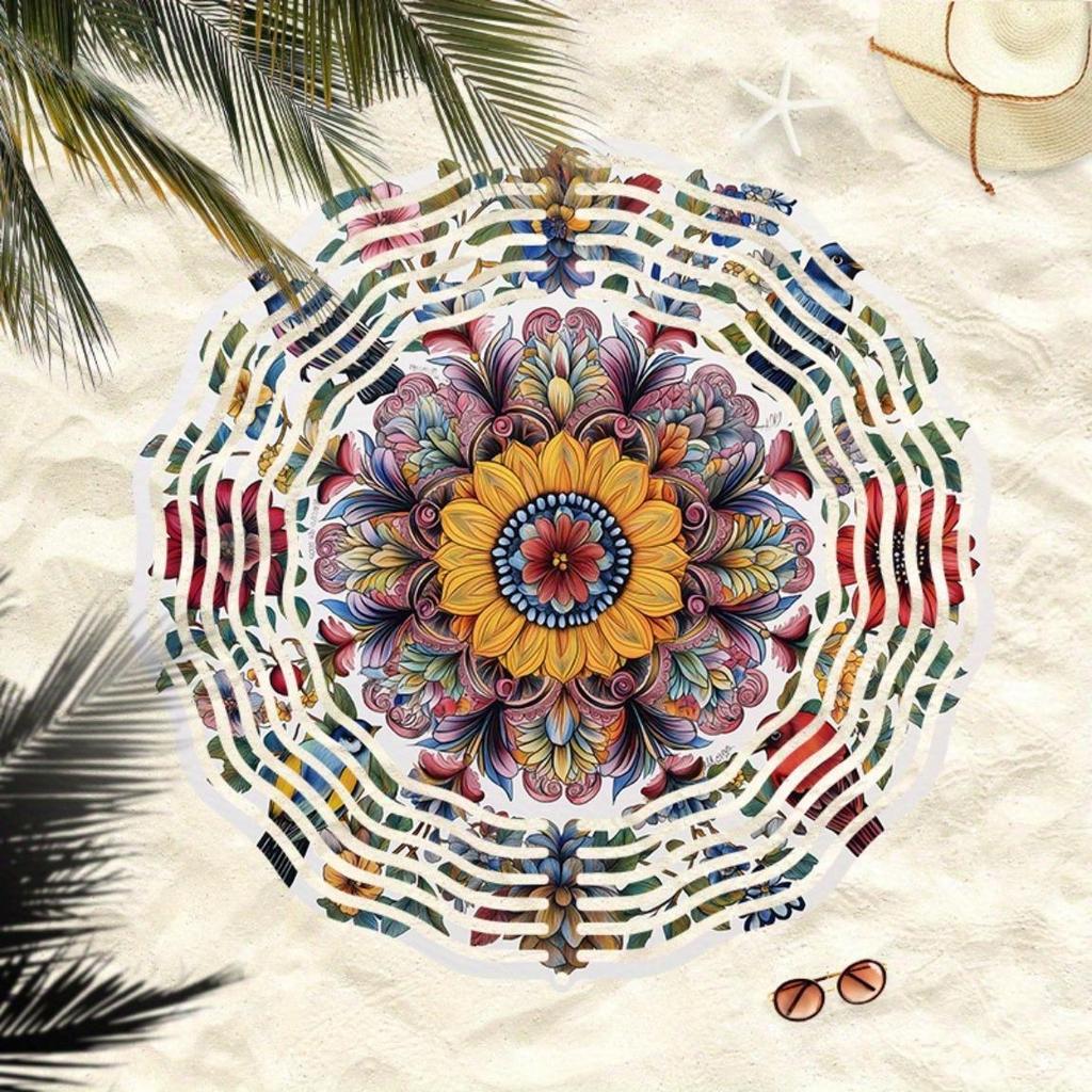 3D Kovová Větrná Zvonkohra Art - Elegantní Větrný Mlýn s Mandala Ptákem a Květinovým Designem, Dynamická Venkovní Zahradní Dekorace