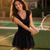 Womens Tennis Outfit Set Lightweight Mesh Layered Skirt With Open Back Top Sports