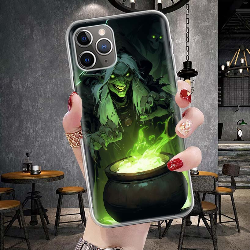 Halloween Moon Witch Horror Soft Phone Case For IPhone 11 17 Air 16E 16 Pro Max 15 + 14 Plus 13 Mini 12 Apple 7 SE 8 Fundas Coqu