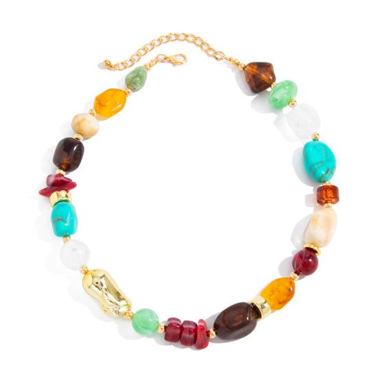 Colar Boho, Gargantilha Colorida de Contas de Resina, Colar Irregular Retrô para Mulheres, Joias Boho de Verão