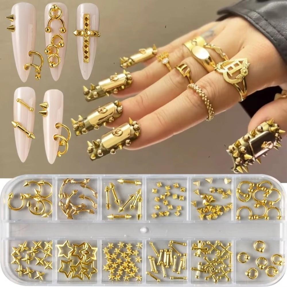 Silvery Golden Nail Charms Y2K Nail Decor Fashion Manicure Accessories