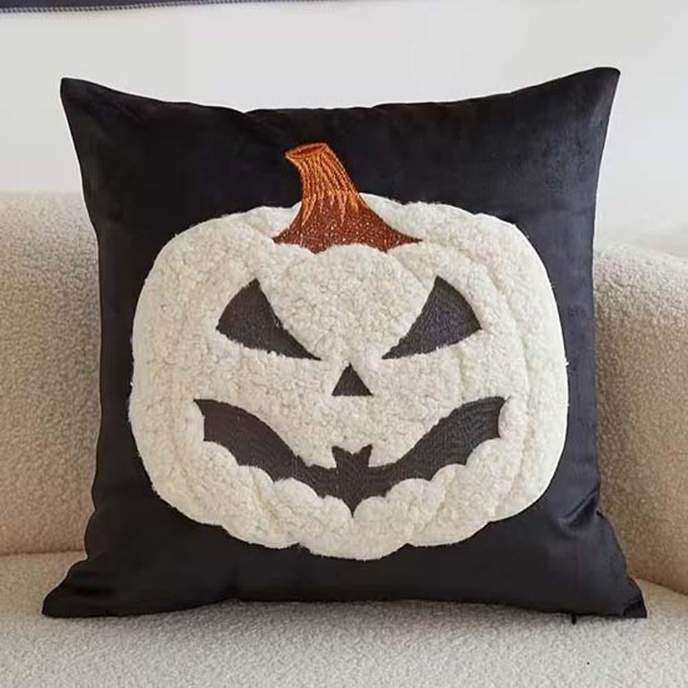 Square Shape Halloween Cushion Cover Cute Embroidery Ghost Cushion Shell Bed Accent