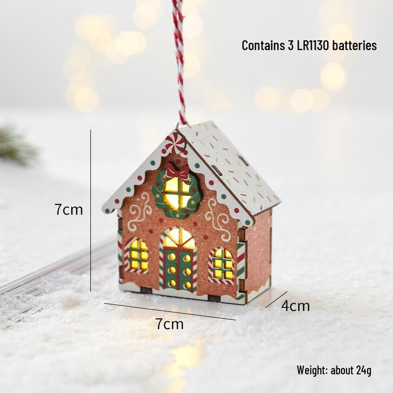 NUCHI Luminous Wooden Christmas Tree Ornaments - Small House Pendant Decorations