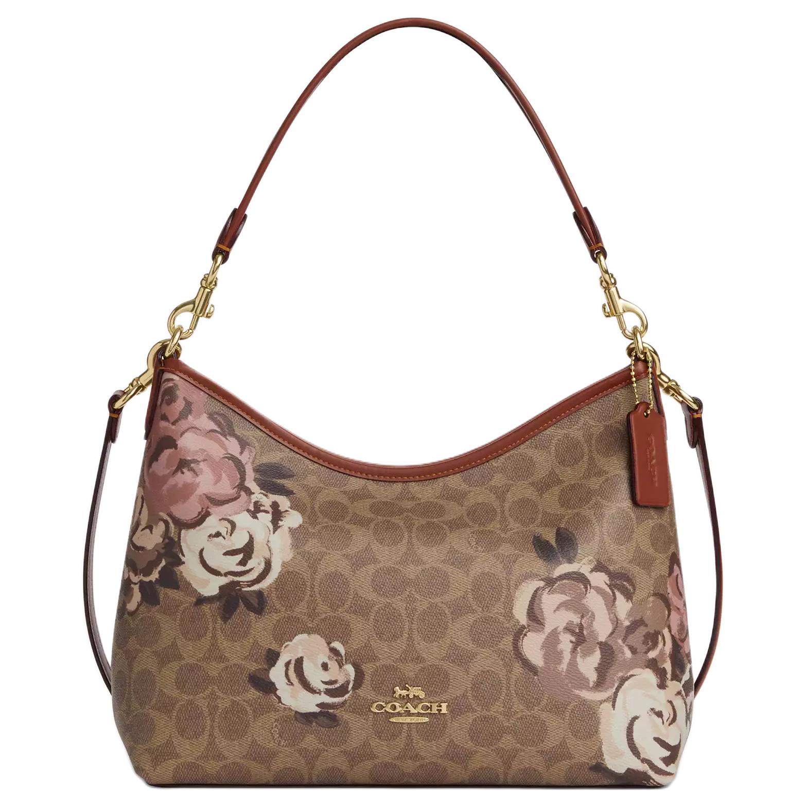 Coach Women's Gold/Brown Laurel Signature 31 Logo Zip Closure Coated Canvas Crossbody Shoulder Bag Large Bags Multicolor Cy729-Imtam