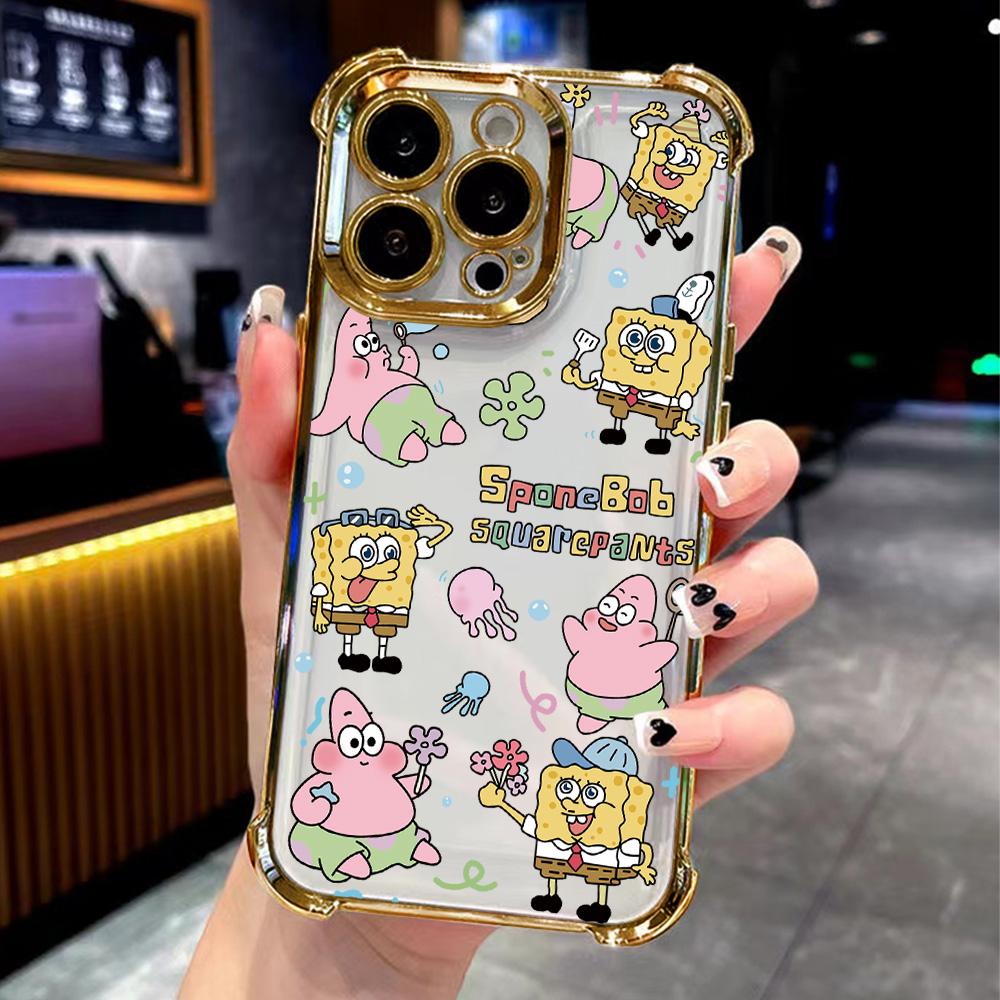 Lovely SpongeBobs New Plating Phone Case For Samsung A36 A16 A06 A35 A55 A25 A26 A05s A15 A54 A34 A24 A14 A05 A13 A73 A53 4G 5G