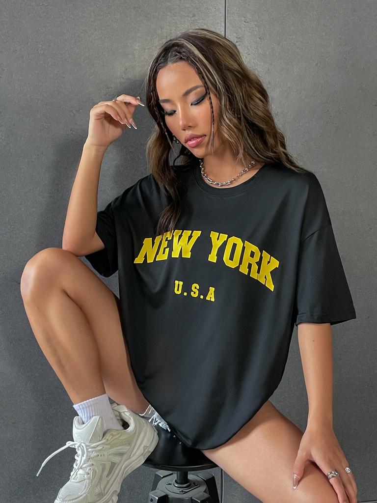 NEW YORK U.S.A Street Letter Style Printed Women T-Shirts Cotton Quality Short Sleeve Summer Breathable Hip Hop Tee Clothing