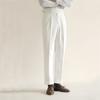 Men's High Waist Pants Double Button Side Adjuster Pleated Cuffed Trousers Solid Color
