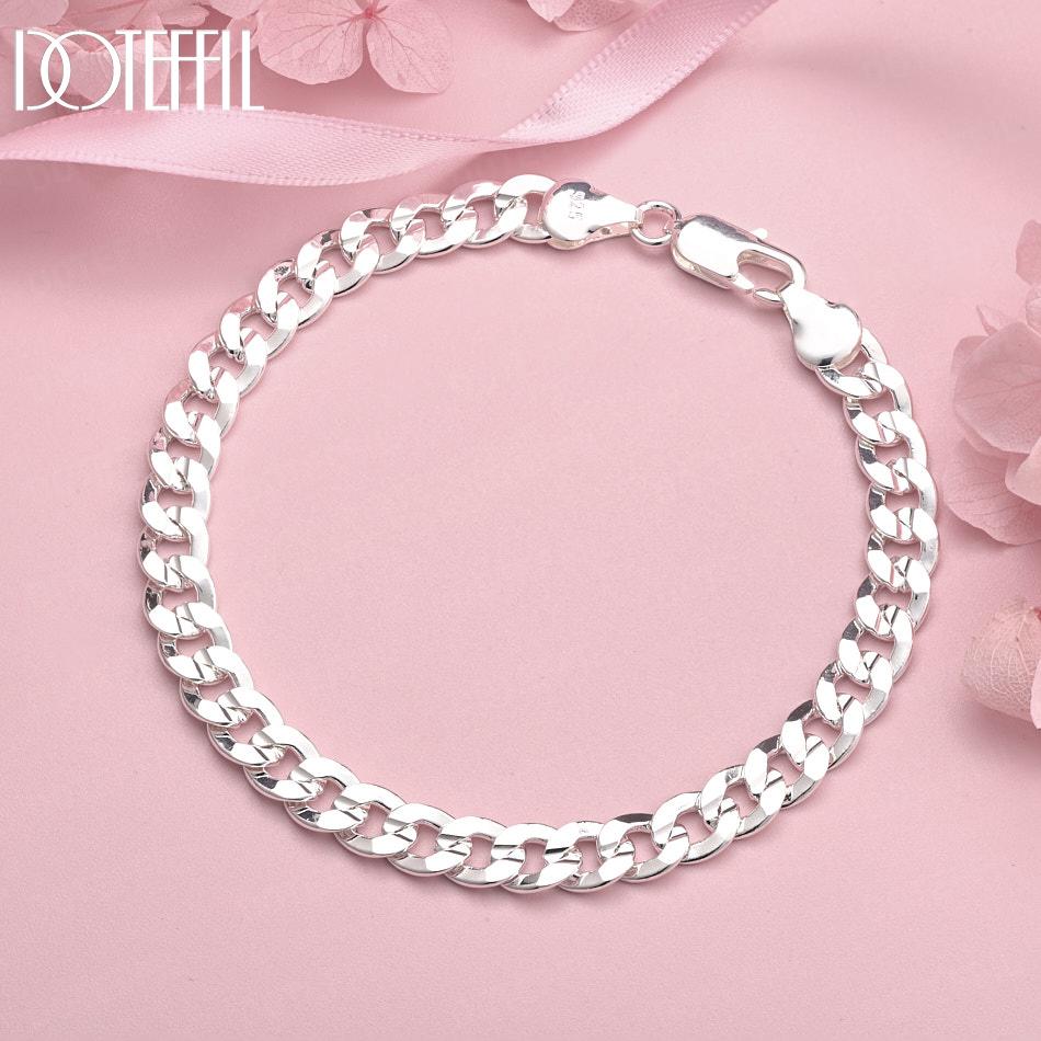 925 Sterling Silver 7mm Side Chain Bracelet Wedding Fashion Gift Jewelry