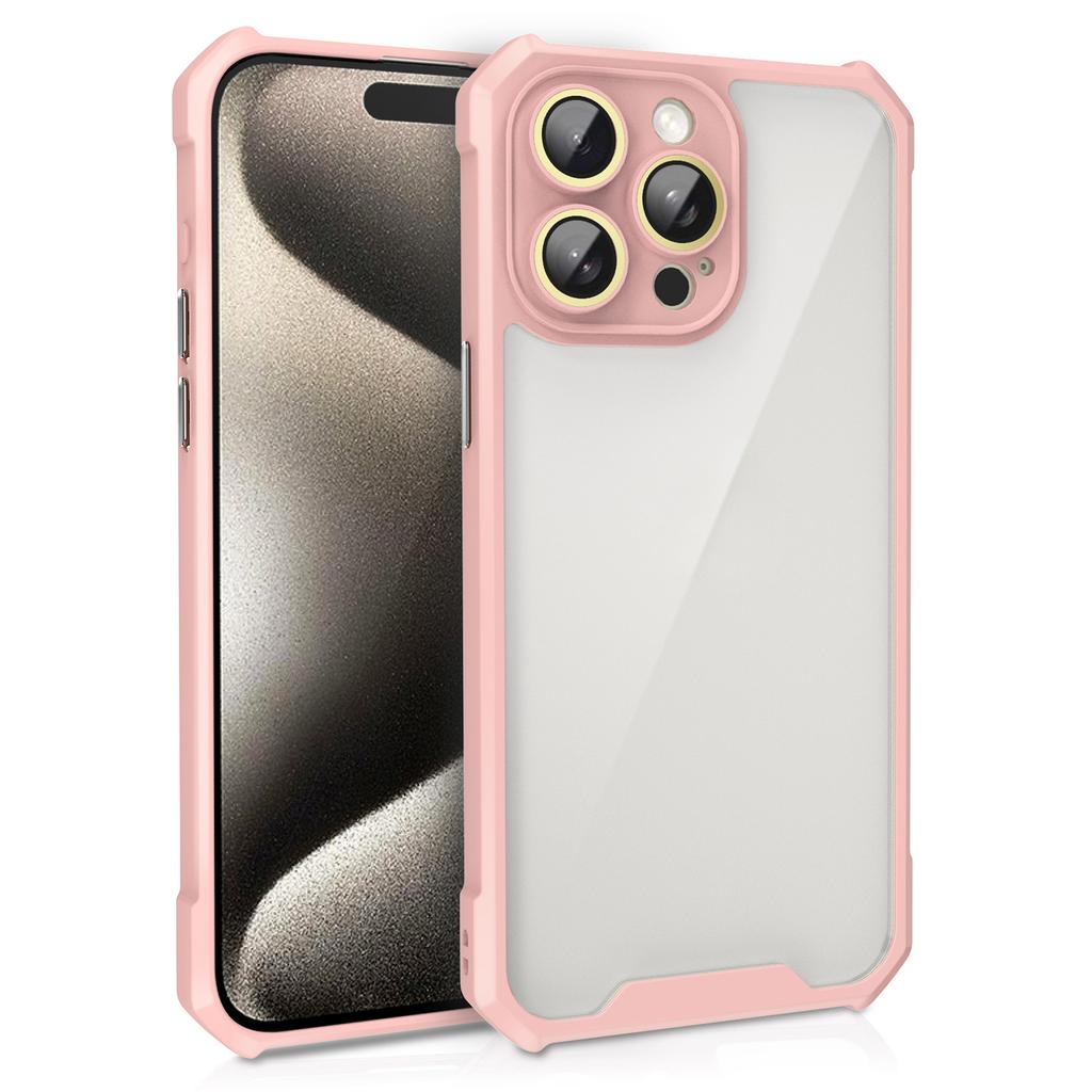 Para Capa iPhone 15 Pro Transparente Acrílico+TPU À Prova de Choque Anti-Arranhões Capa de Telefone com Película para Lente