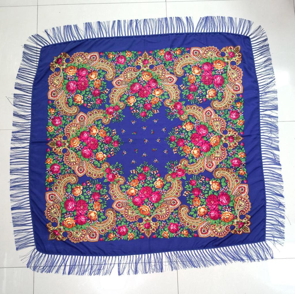Russian Plus Size Women's Tassel Shawl - Vintage Ethnic Printed Square Scarf