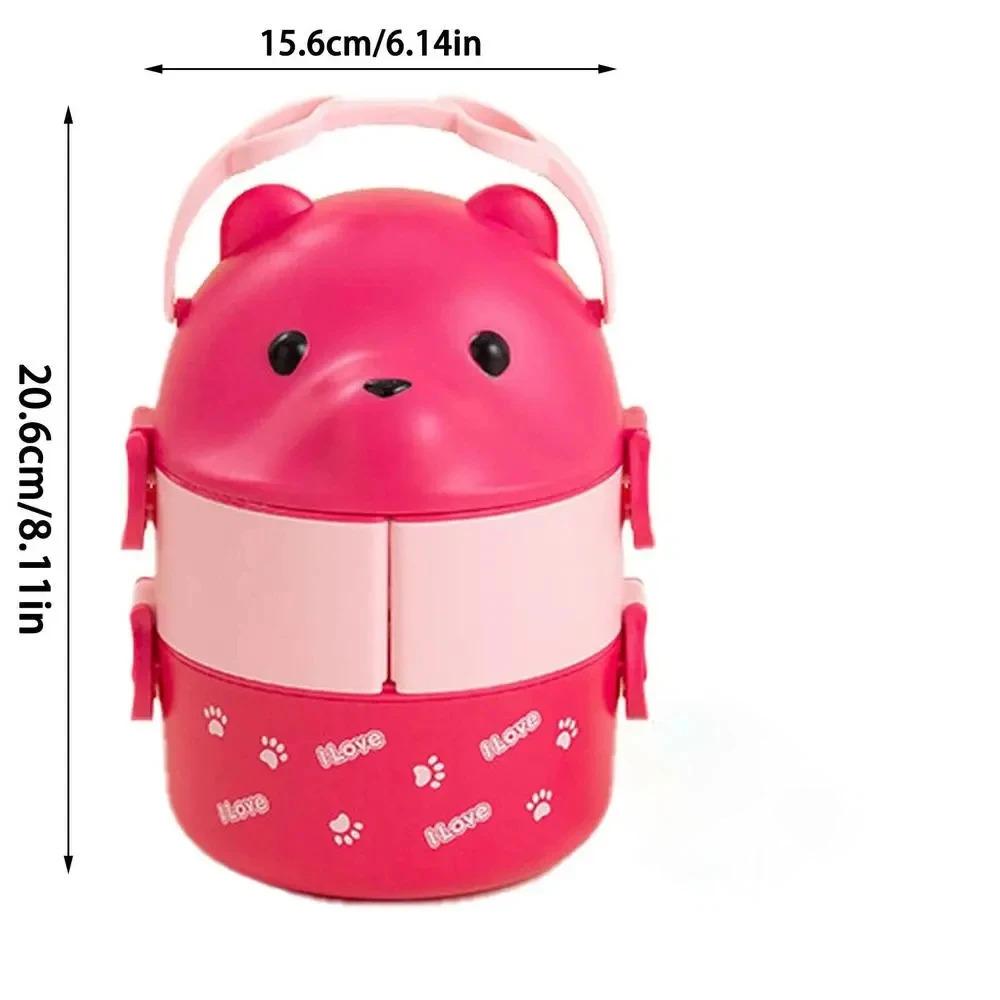 Lunch Box Portable Insulated Lunch Container Set Stackable Bento Cartoon Eyeglass Bear Shape Food Storage Container For Kids