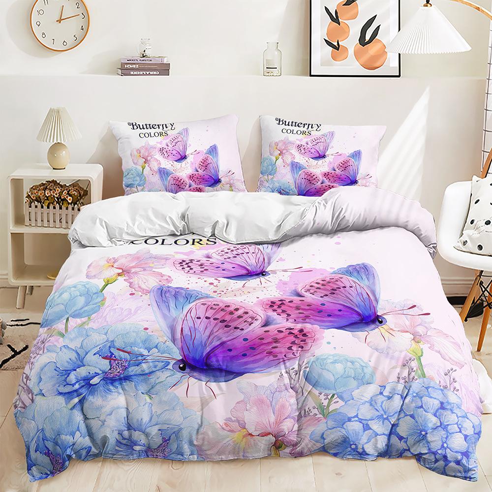 Quilt Cover Mermaid Butterfly Pink Purple Bedding Decoration Digital Printing Three-Piece Set