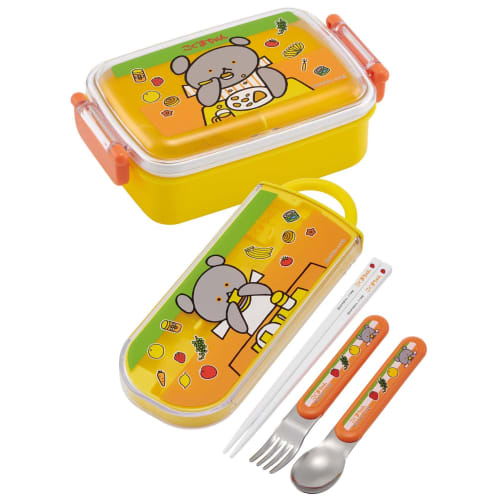 Skater Children's Antibacterial Trio Set: Chopsticks, Spoon, and Fork (Little Bear Design), Made In Japan, TACC2AG-A