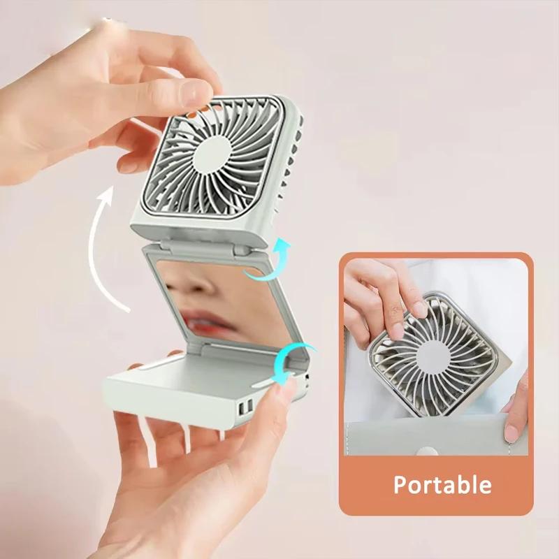 Mini Folding Hanging Neck Fan Foldable Neck Hanging Fan With Mirror 3 Speed Personal Neck Fan For Outdoor Mini USB Hand Amagi