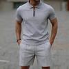 Men Casual Sports Waffle Fabric Short Sleeve Shorts Set