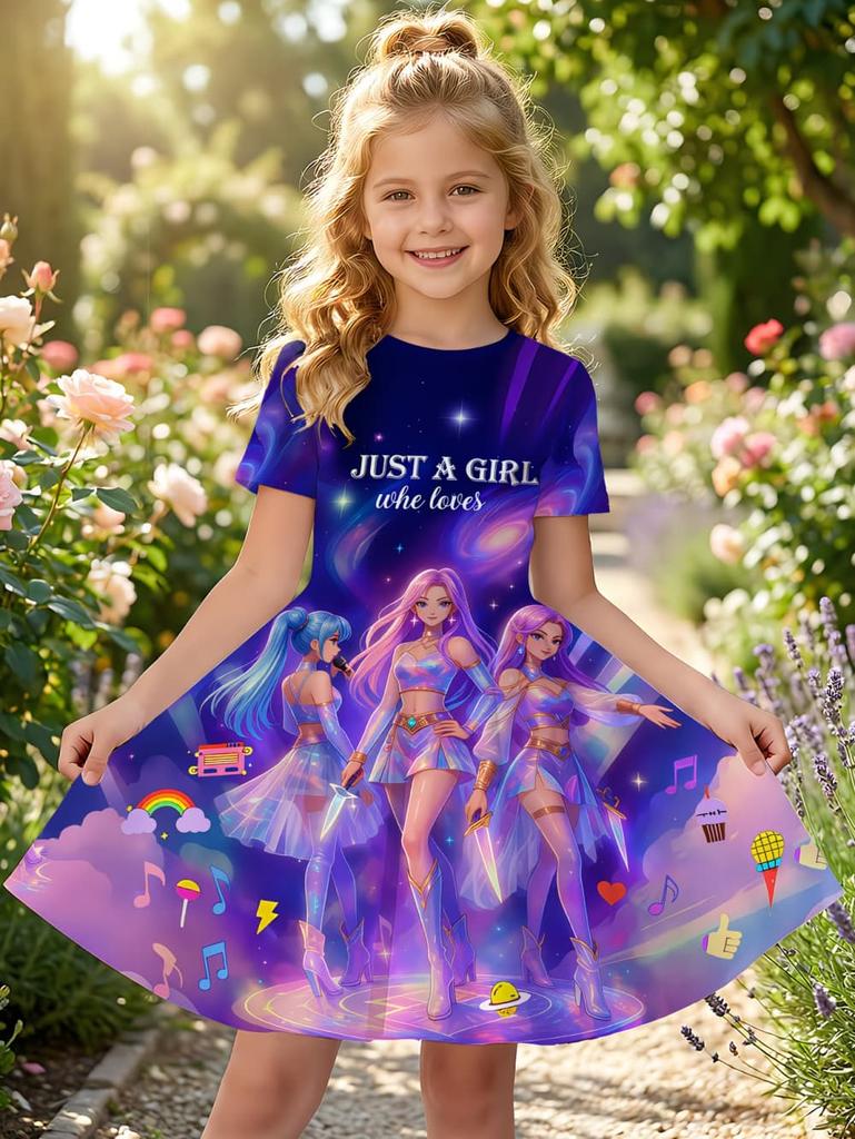 Kpop Cartoon Grafikkleid für Mädchen Lustiges Geschenk für Fans Harajuku Mädchen Kleidung Sommer Oberteile Kurzarmkleid Kinderkleidung