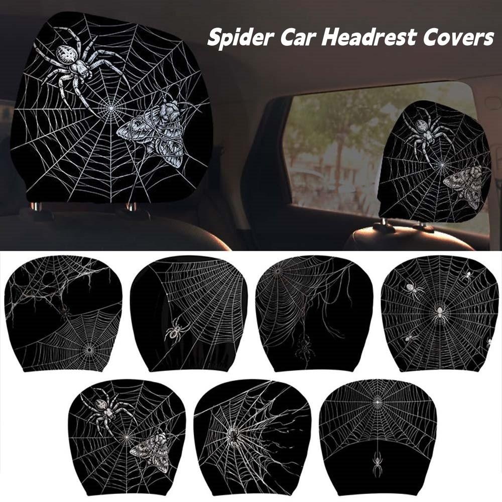 2PCS Cool Decorations Car Pillowcase Spider Web Car Seat Headcover Gift for Car Lover
