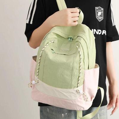 Korean Contrasting Color Backpack Women's Lightweight and Versatile Junior High School Student High School Student Schoolbag Large-capacity Travel Bag