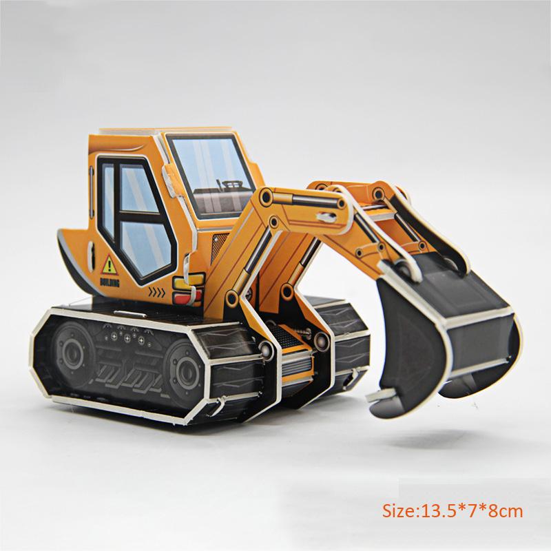 3D Cartoon Engineering Vehicle Cardboard Jigsaw Puzzle Excavator Truck Crane Paper Model for Kids Handmade DIY Toy Boys Gift