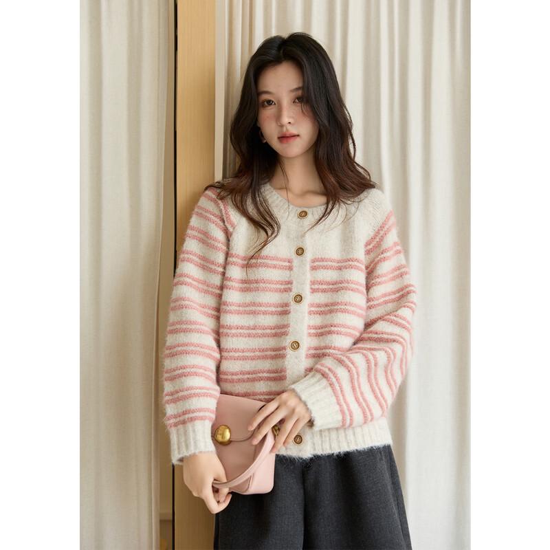 Mishow Women s Pink Stripe Wool Blend Knit Sweater One Size