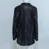 Shiny Sequins Women Casual Loose Fit Long Sleeve Cardigan Lapel Open Front Solid Color Suit Coat Clubwear Jacket