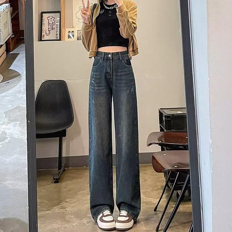 Retro High Waisted Wide Leg Jeans for Women In Autumn and Winter Straight Leg Jeans