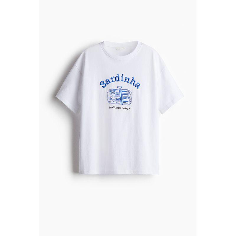 

HM Women s T-shirt 2025 Autumn New Arrival Large Profile American Print round Neck Slightly Drop Shoulder Short Sleeve Tops 1274174 White 155/76