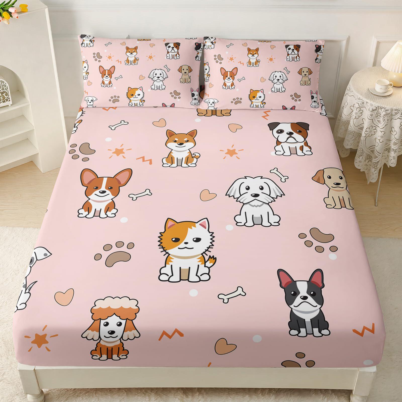 Собака Животный Узор Шапка на Кровать Трехпредметный Комплект Цифровая Печать Постельное Белье Шапка на Кровать Трехпредметный Набор Дети И Взрослые 90 * 190 * 30cm (three-piece set)