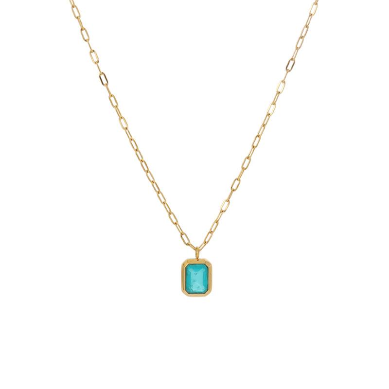 

Fashion Retro Square Blue Zircon Pendant Necklace Women Stainless Steel Gold Color Necklaces Wedding Engagement Zircon Gift 40-45 cm