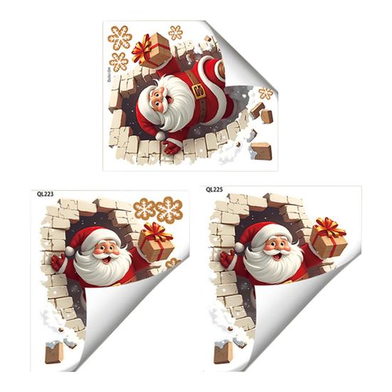 Samolepky na zeď Santa Claus Vánoční Santa Prolamující cihlovou zeď Nálepka Vtipná 3D iluze Akcent Přilnavá pro sváteční domácí párty Obývací pokoj Ložnice Dekor