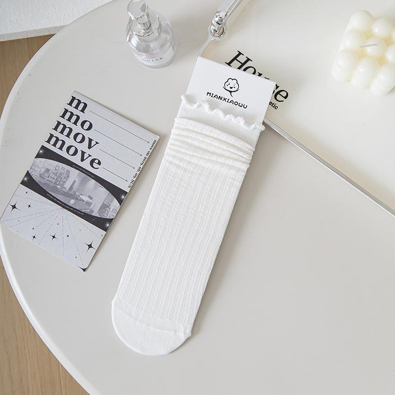 

Sock Children s Summer Mesh Thin Mid-calf Socks in Solid Color, Made of Mulberry Silk, Breathable and Trendy with Padded Ear Cuffs. 1 pair белый