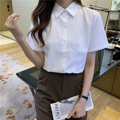 Women's White Shirt Work Clothes Short Sleeves Slim Fit Small Work Waiter Casual Versatile Shirt Professional Women's Clothing
