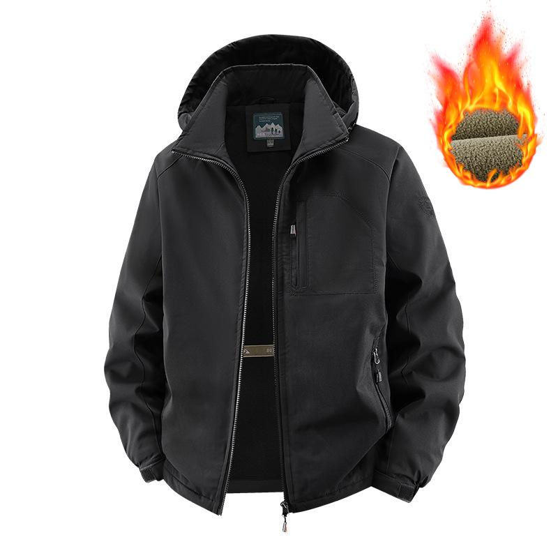 Men's Detachable Hat, Winter Cotton Coat, Thick Cotton Jacket with Plush Insulation, Warm Cotton Coat, and Cold Resistant Men's Jacket