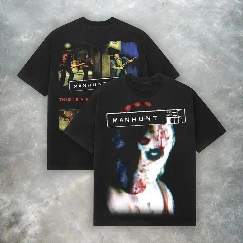Retro Style Manhunt Ps2 Vintage Y2K Horror Spiel T-Shirt Grafik-Tee 100% Baumwolle Schwergewicht Grunge Streetwear Ästhetisches T-Shirt