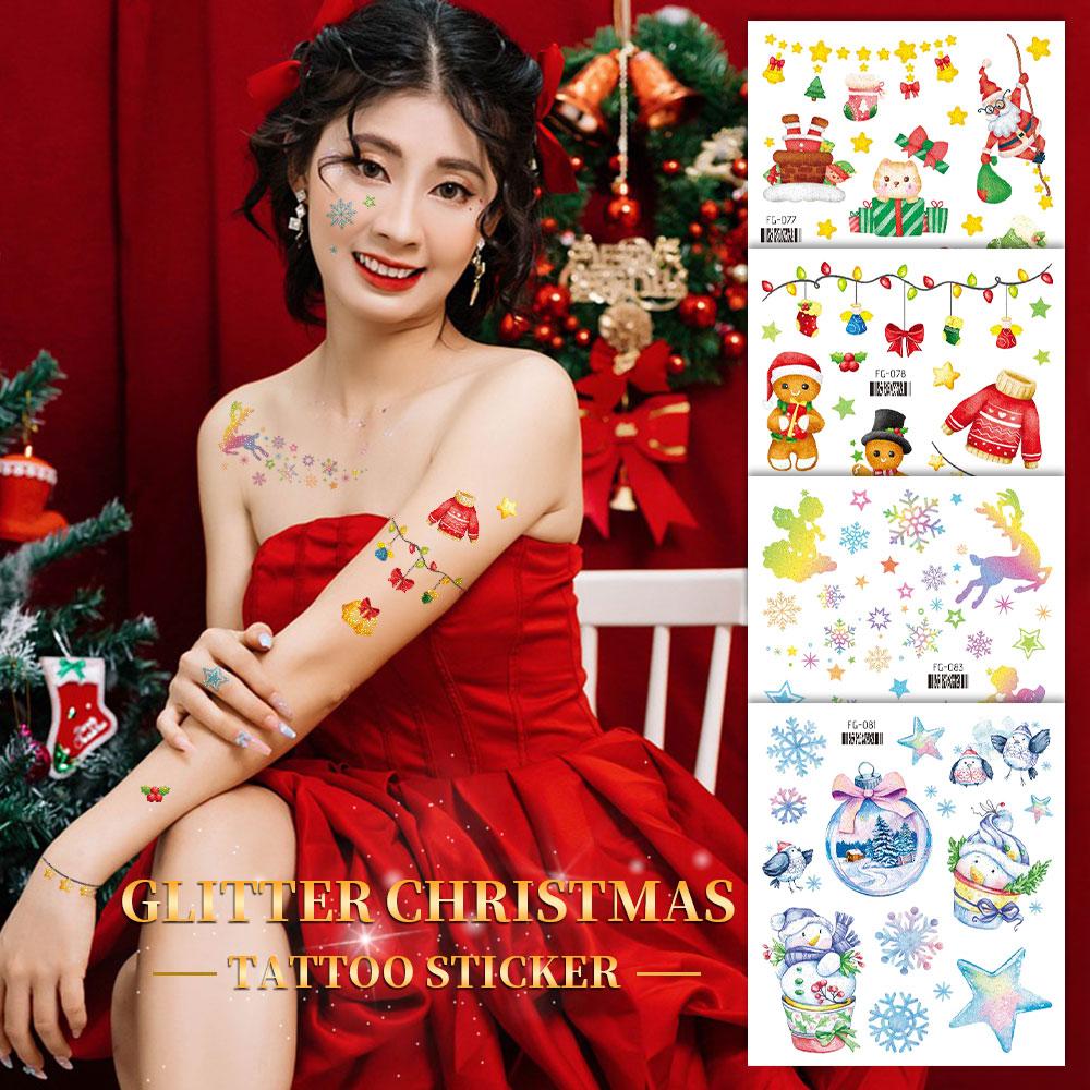 12/1 Sheets Waterproof But Removable Body Diy Art Glitter Christmas Fake Tattoo