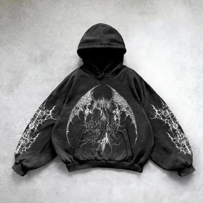 RogueWave Heavy Washed Man Hoodie Sweatshirt Y2k Gothic Clothes Retro Streetwear Pattern Women Pullover Casual Fashion for Men Harajuku