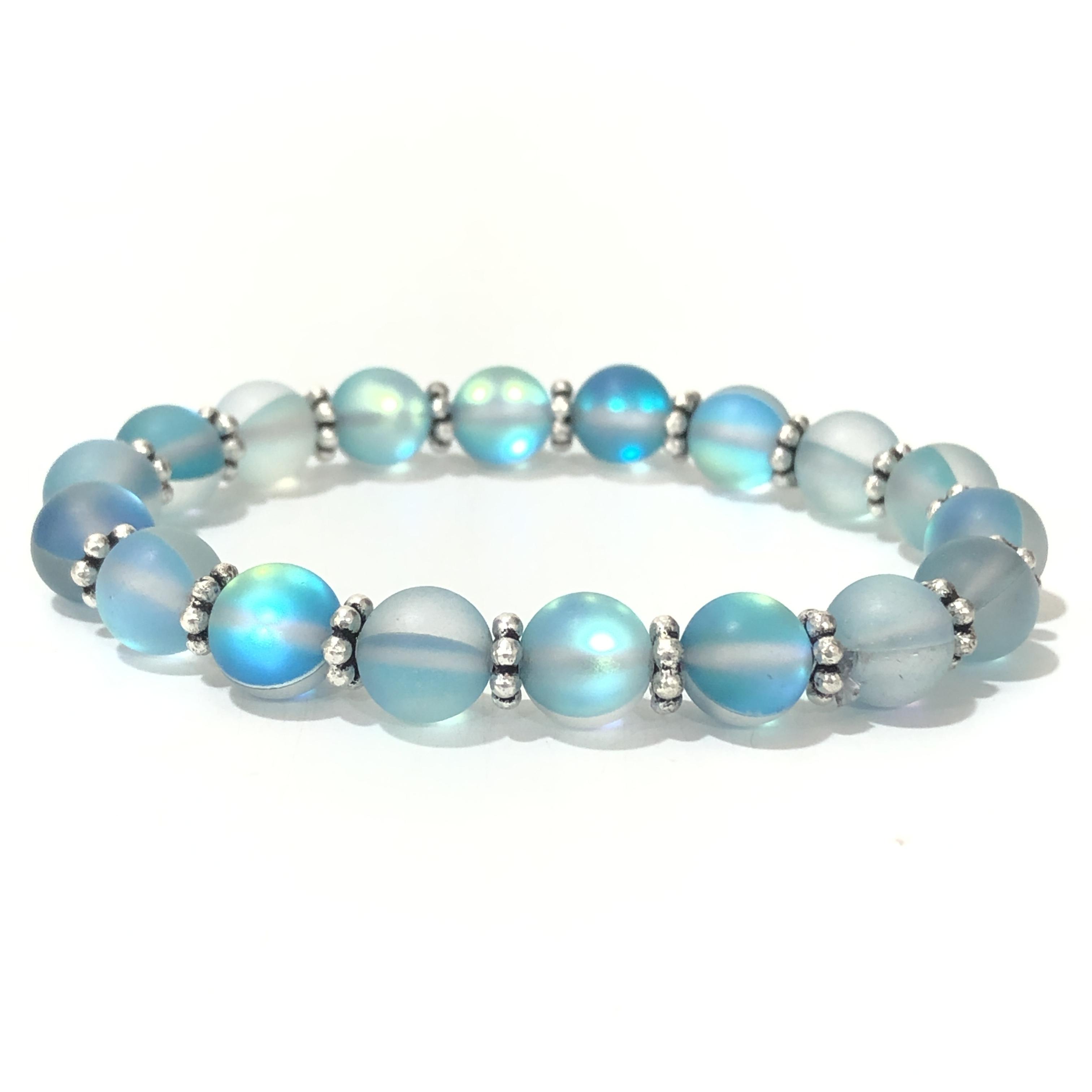 

8mm Natural Matte Aura Quartz Gemstone Beads Jewelry Handmade Chakra Bracelet 7.5 For Birthday Gift CSB-20