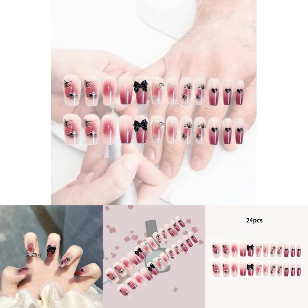 Butterfly Bow Nail Sticker Wearable Nail Blush Fake Nail Finished Nail Sticker A21 Gel Jelly Double-sided Style