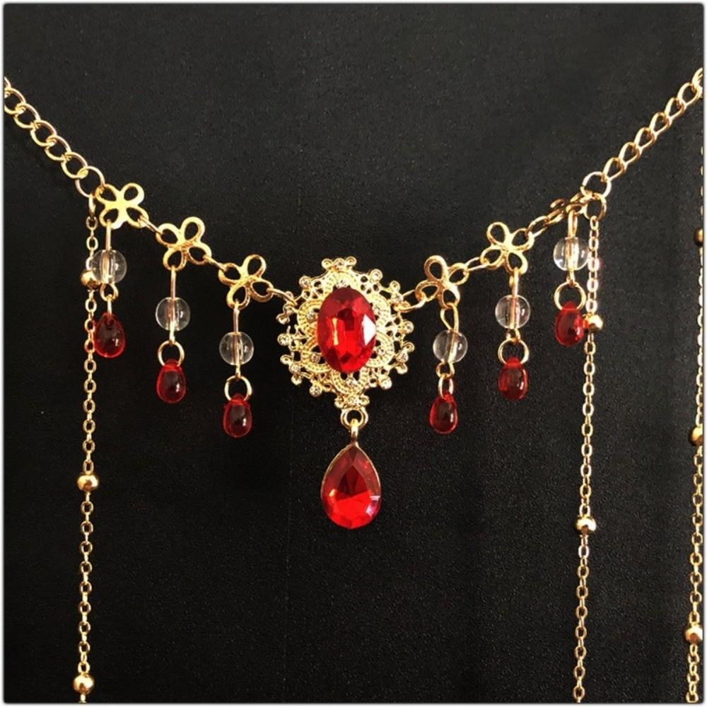 Tassel Chain Rhinestone Necklace Water Droplet Shiny Choker Retro Clavicle Chain  Bridal