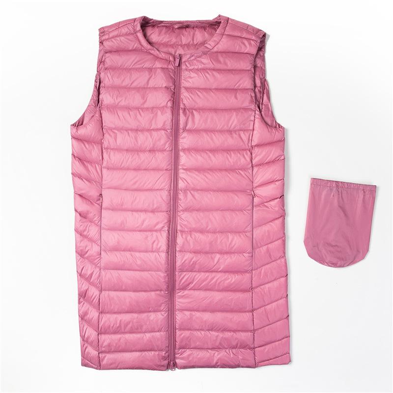 Women's Out-of-Season Korean Down Jacket - Slim Fit, Round Neck, Mid-Length, Zippered Winter Vest