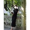Damen modifiziertes chinesisches Qipao-Kleid, Satin-Jacquard Cheongsam Midi-Kleid mit Schlüssellochausschnitt für den Sommer