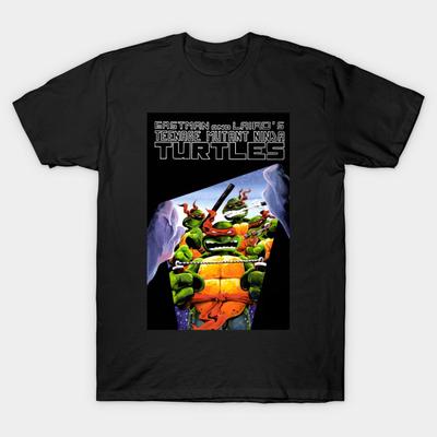 Men Black Print T-shirt Tmnt Adventure No-Cut Heat Transfer Print Cotton Tshirt