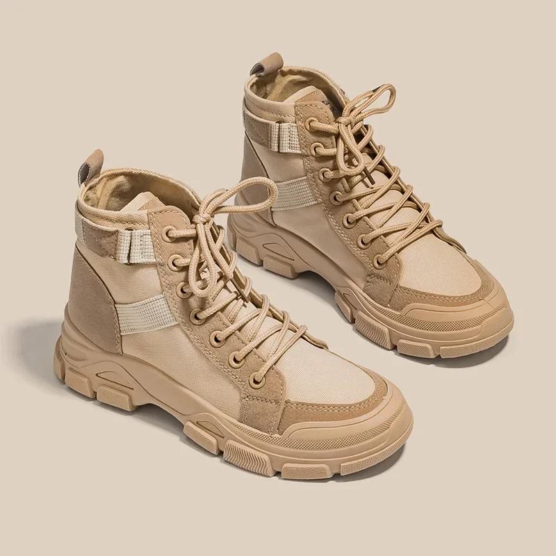 Fashion Hot Selling 2025 Best-selling Thin Breathable High Top Canva Shoe British Style  The Thick Soled Single Boots Platform Sneakers