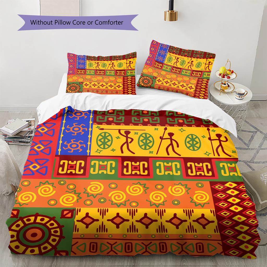 Ethnic Tribal Texture Pattern Bedding Quilt Set Quilt Cover Pillowcase Home Decoration Gift (1 * duvet cover + 2 * pillowcase, without core)