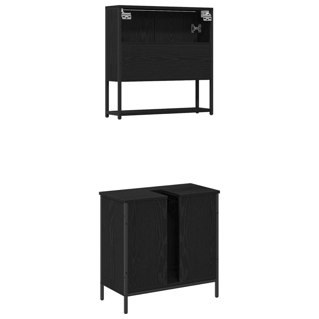 Bathroom Furniture Set with Shelf 2 Pcs Black Particleboard