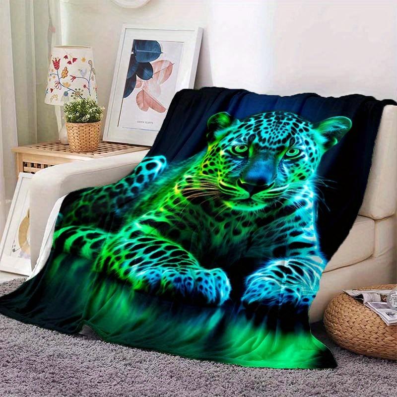 Fluorescent Leopard Throw Blanket, Neon Animal Print Blanket for Sofa Bed Travel Camping Decor
