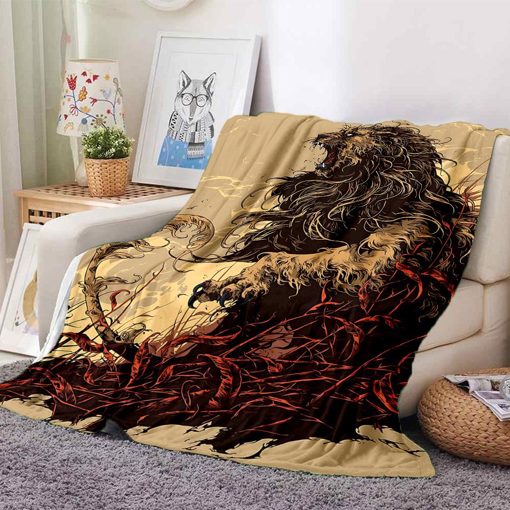 1pc Lion Wilderness Blanket, Lightweight Flannel Throw Blanket For Sofa, Bed, Travel, Camping, Living Room, Office, Couch, Chair, And Bed