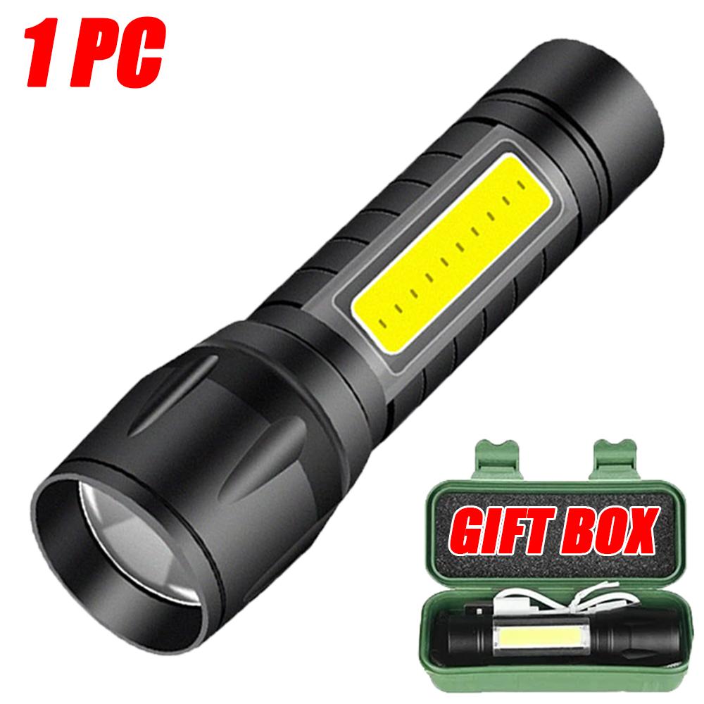 Mini LED Flashlight COB+XPE Portable Torch USB Charging Camping Lantern Zoomable Reading Light Tactical Flashlight with Pen Clip
